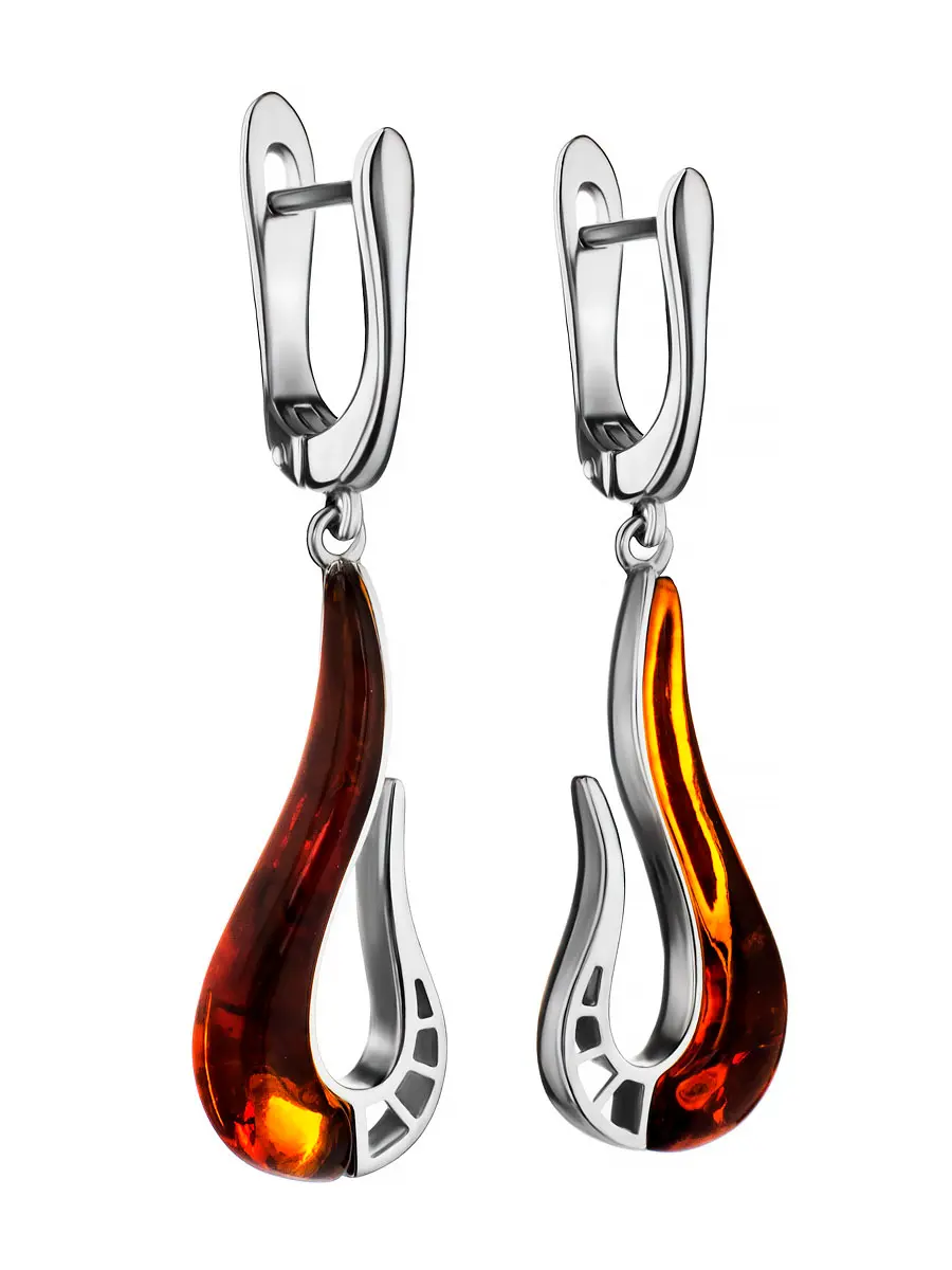 картинка Серьги необычной формы с коньячным янтарём «Санрайз» в онлайн магазине