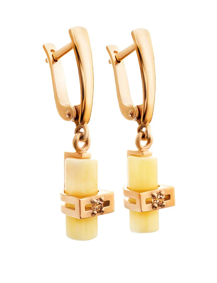 картинка Изысканные золотые серьги с натуральным медовым янтарём «Скандинавия» в онлайн магазине