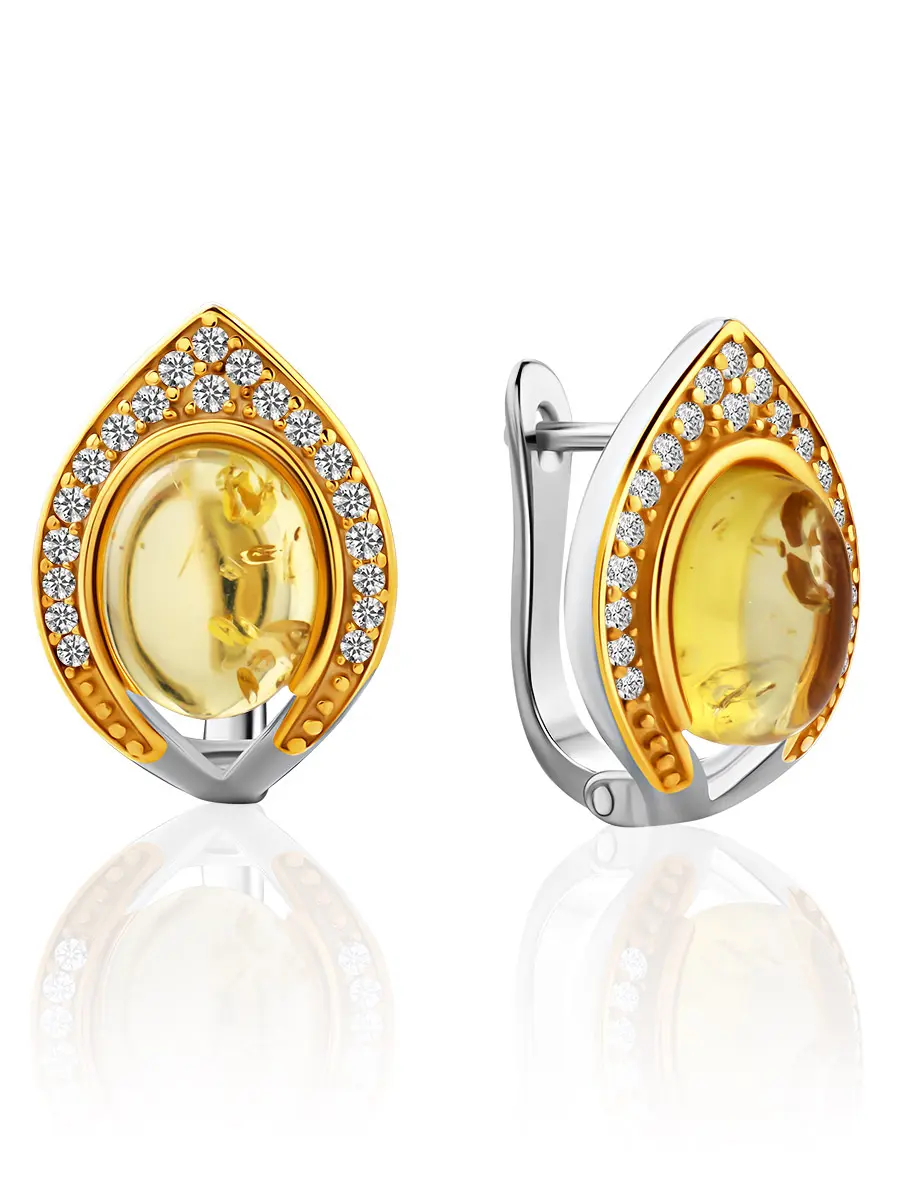 картинка Красивые серьги с кристаллом и лимонным янтарём «Ренессанс» в онлайн магазине