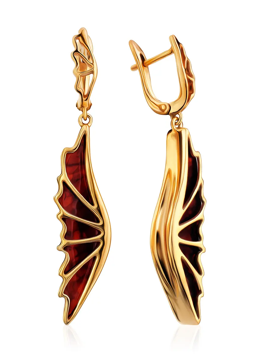 картинка Красивые удлинённые серьги из вишнёвого янтаря «Апрель» в онлайн магазине