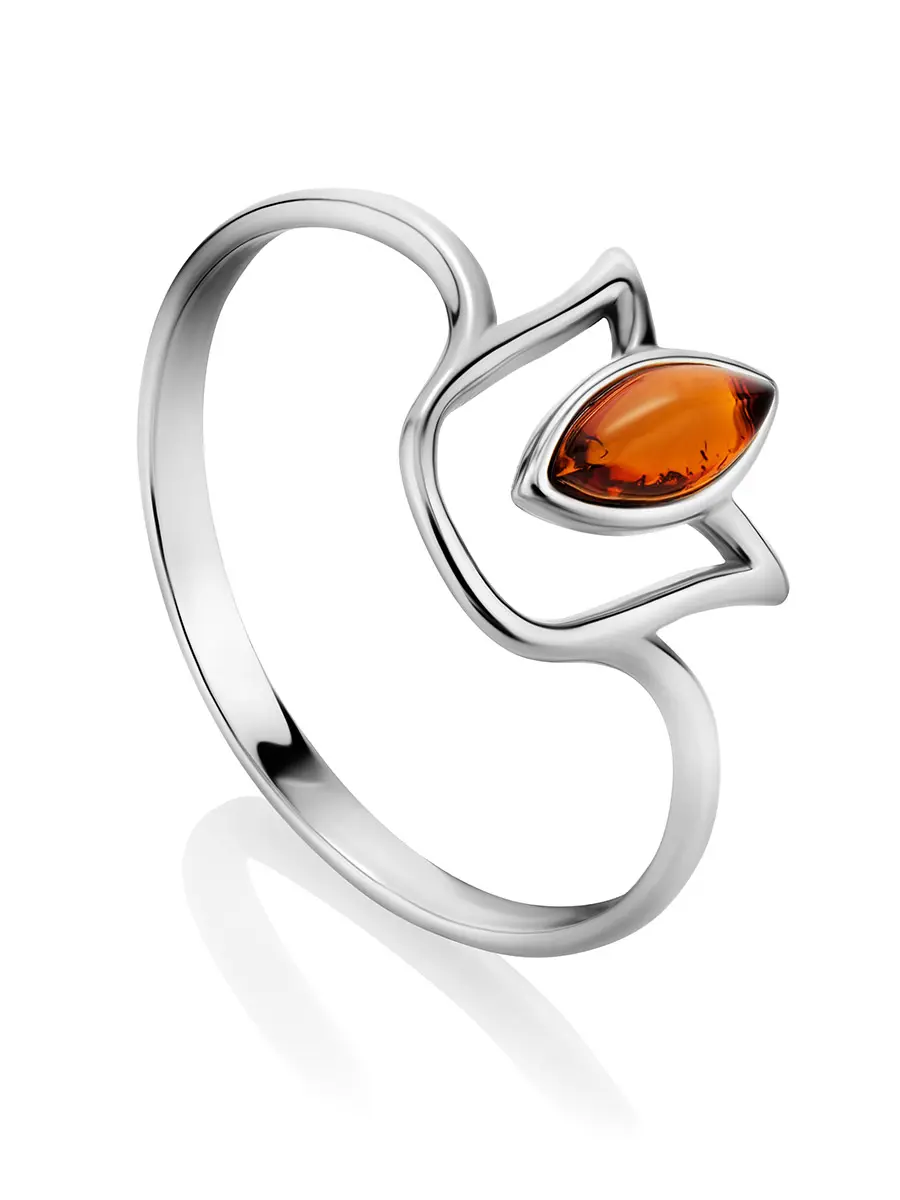 картинка Изящное кольцо «Тюльпан» с янтарём коньячного цвета в онлайн магазине