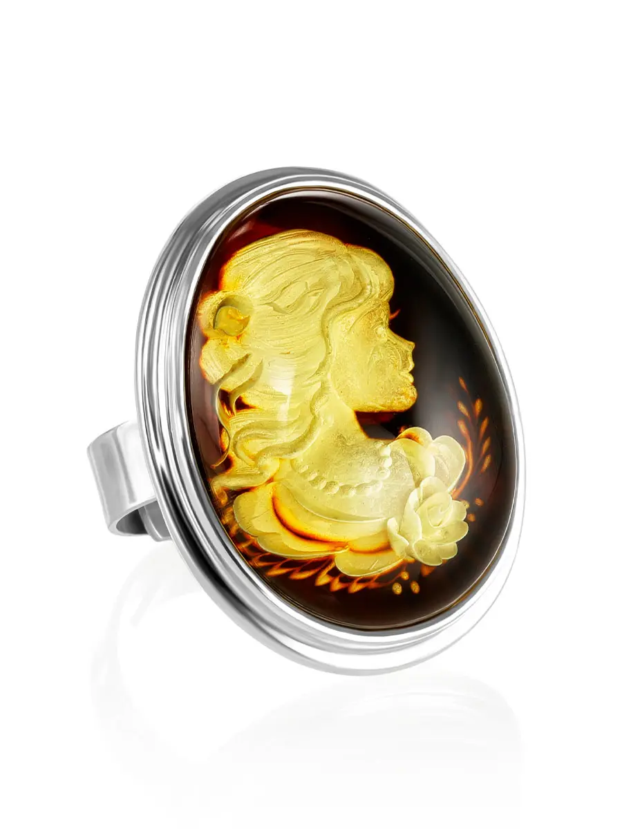 картинка Изысканное кольцо «Элинор» из натурального янтаря с резьбой в онлайн магазине