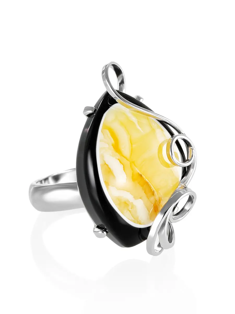 картинка Эффектное оригинальное кольцо «Пантера» с натуральным балтийским янтарём в онлайн магазине