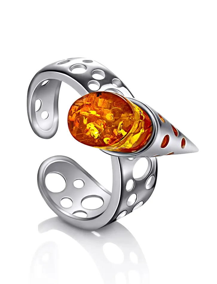 картинка Оригинальное кольцо с натуральным коньячным янтарём «Женева» в онлайн магазине