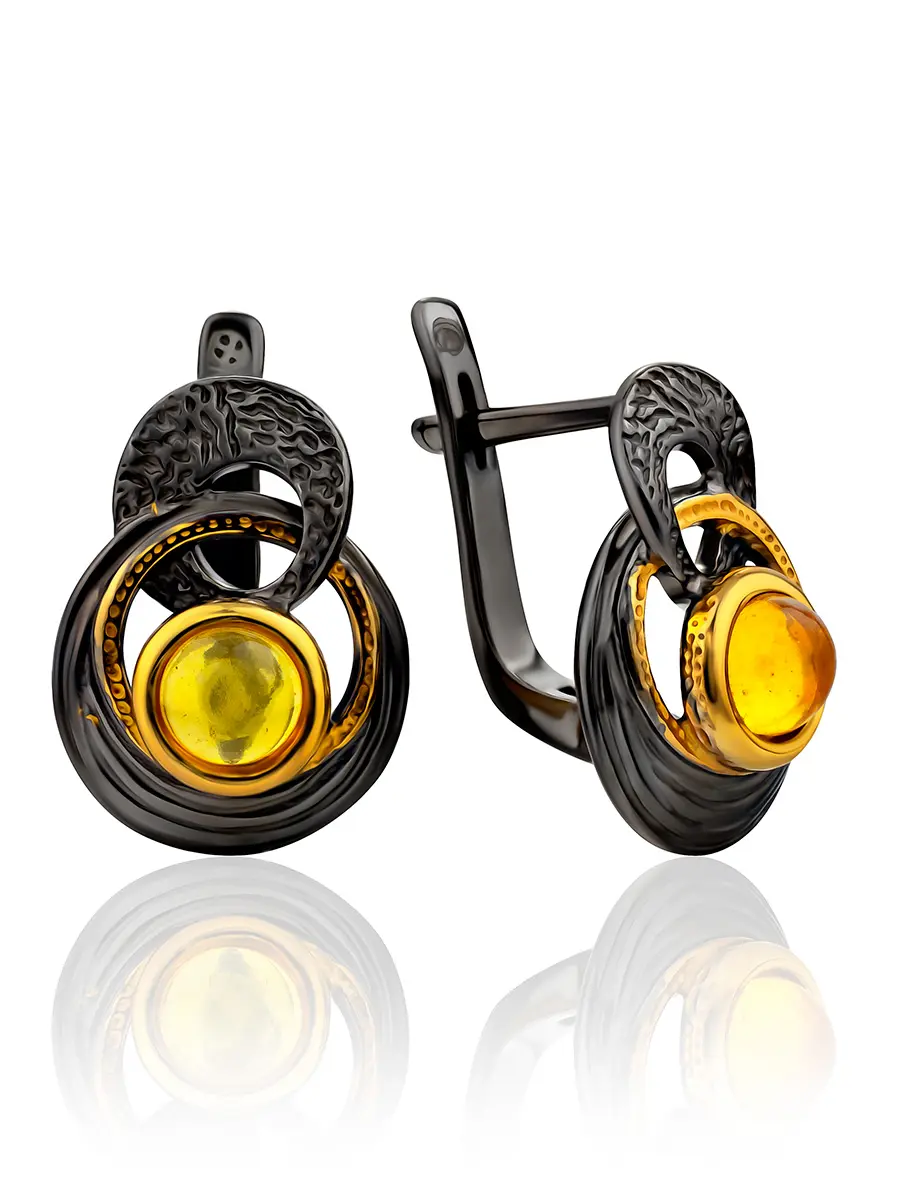 картинка Стильные серьги, украшенные янтарём «Глория» в онлайн магазине
