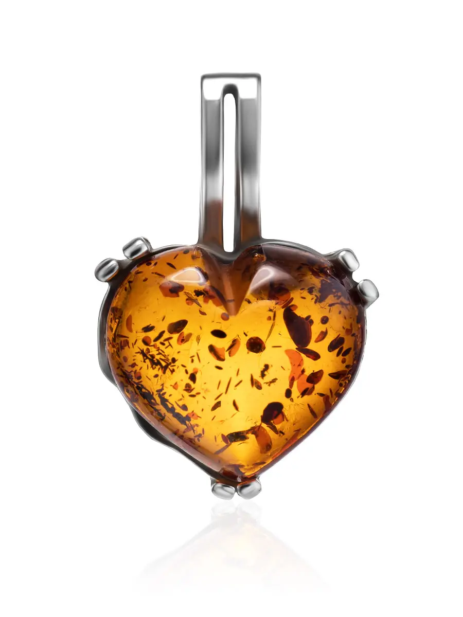 картинка Изящный кулон-сердце с натуральным коньячным янтарём «Византия» в онлайн магазине