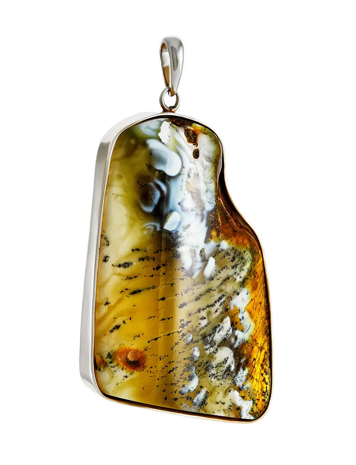 картинка Подвеска ручной работы из серебра и натурального янтаря с уникальной текстурой «Неолит» в онлайн магазине