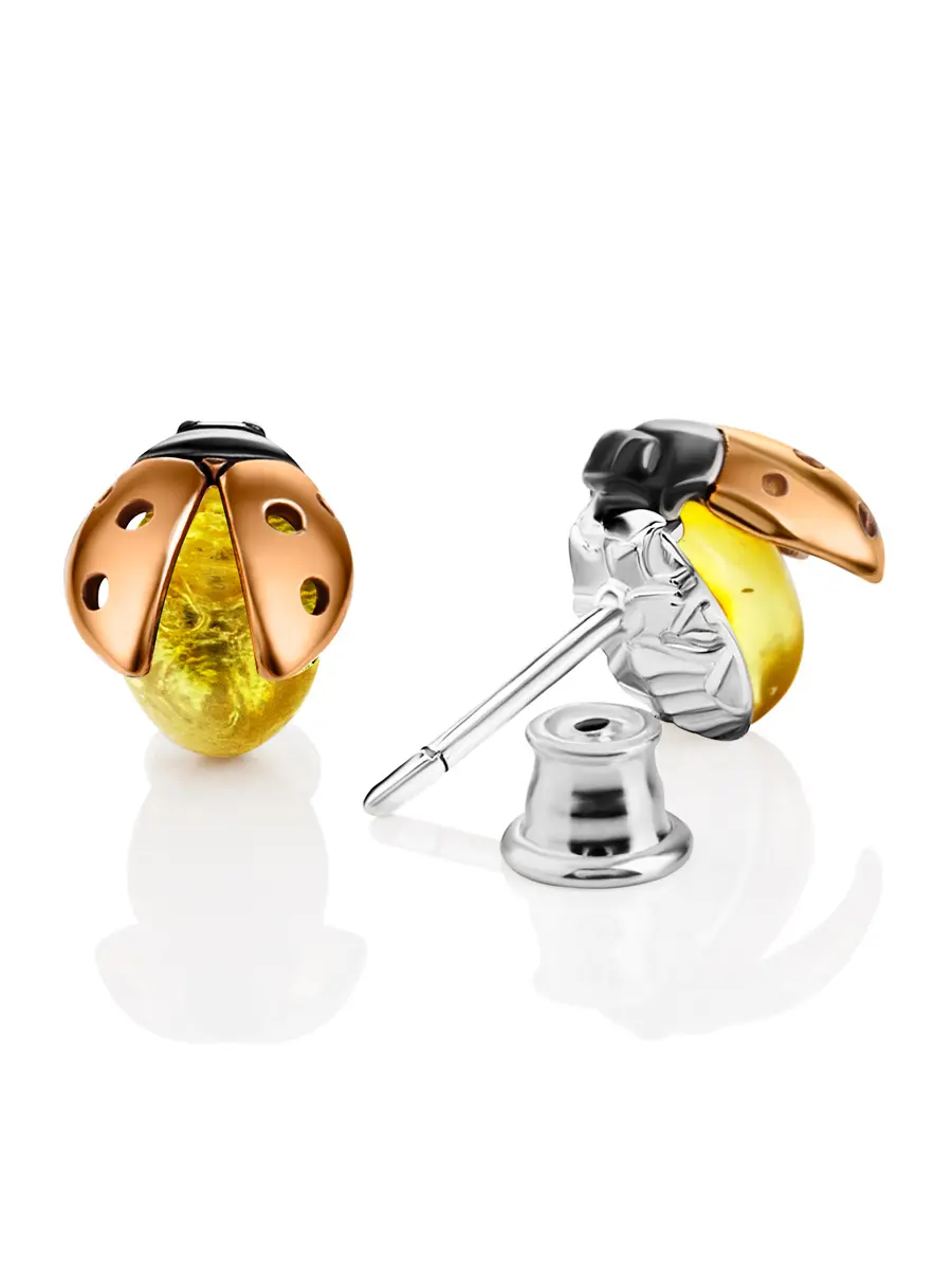 картинка Серьги-гвоздики из лимонного янтаря «Божья коровка» в онлайн магазине