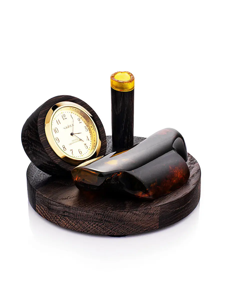 картинка Настольные часы с держателем для ручки из дерева и янтаря в онлайн магазине