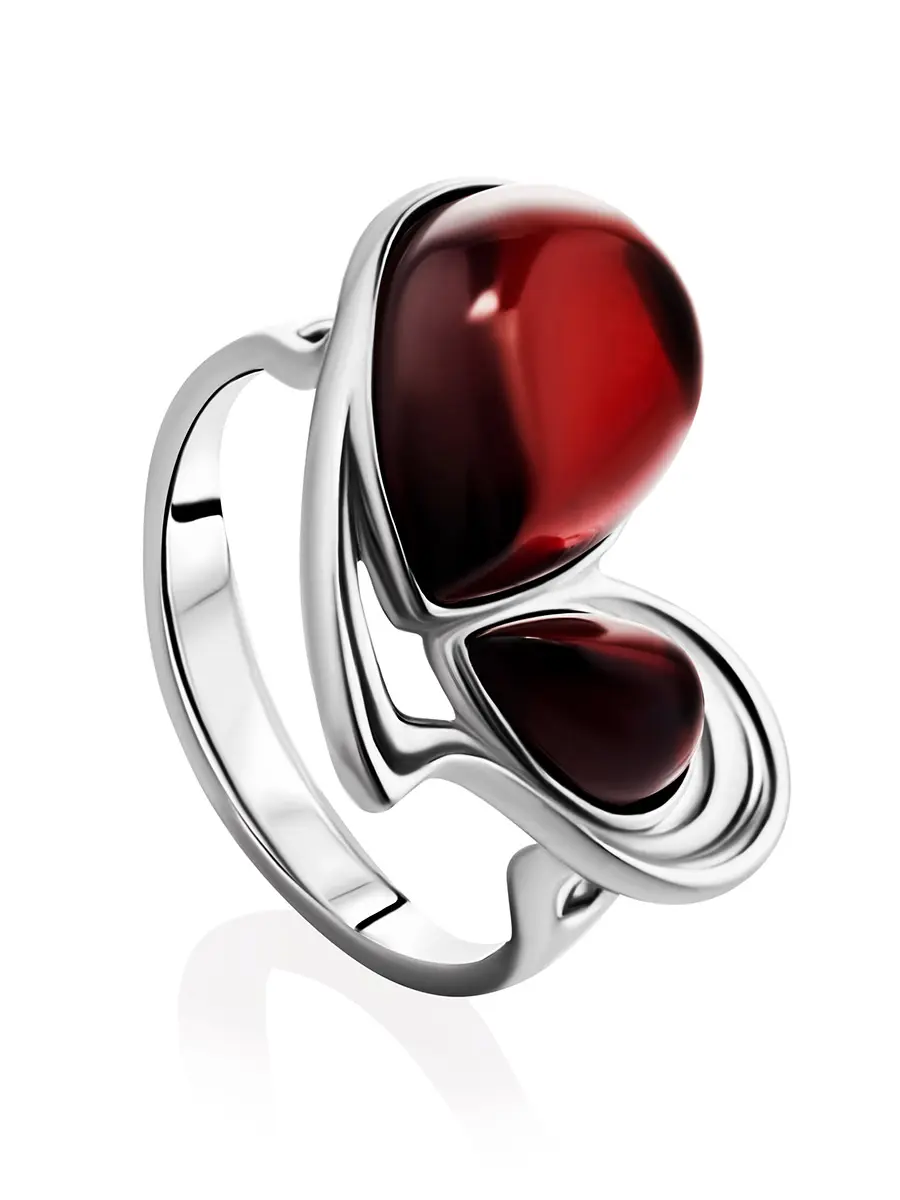 картинка Женственное кольцо из натурального коньячного янтаря «Апрель» в онлайн магазине