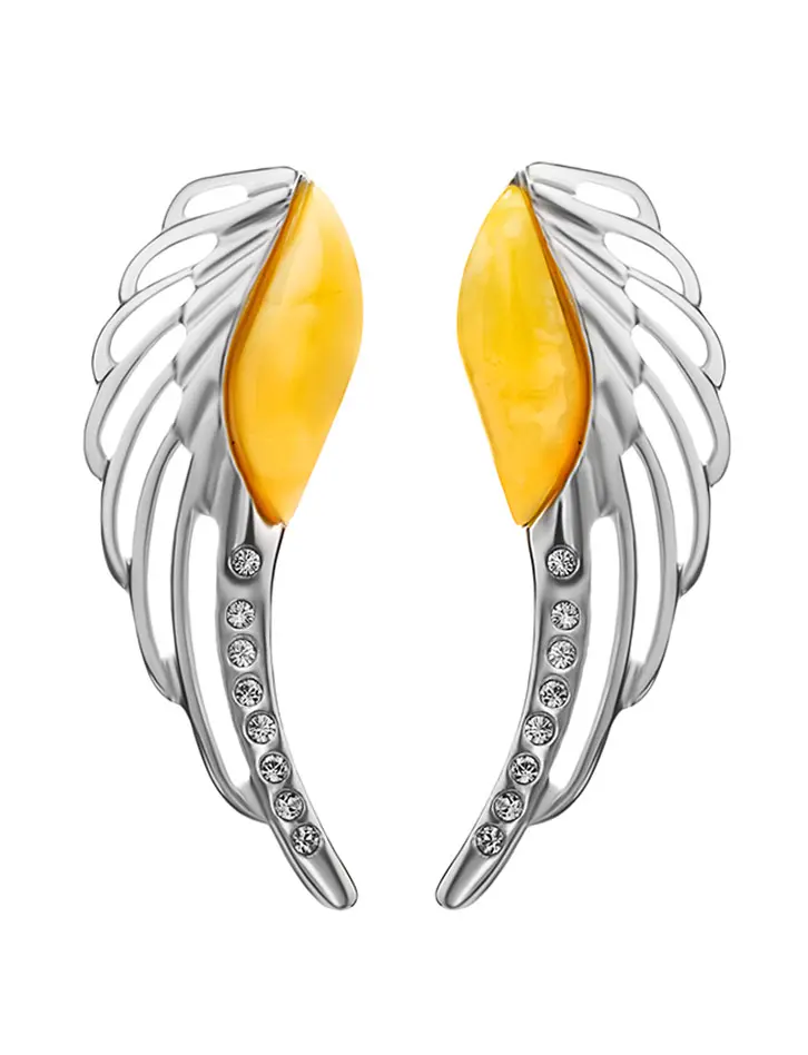 картинка Эффектные серьги-гвоздики с натуральным янтарём «Крылышки» в онлайн магазине