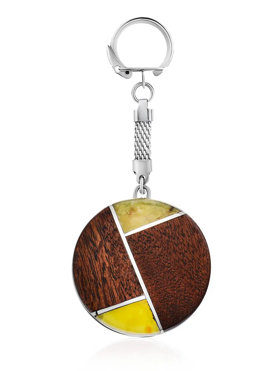 картинка Стильный брелок-зажигалка с мозаикой из натурального янтаря и дерева в онлайн магазине