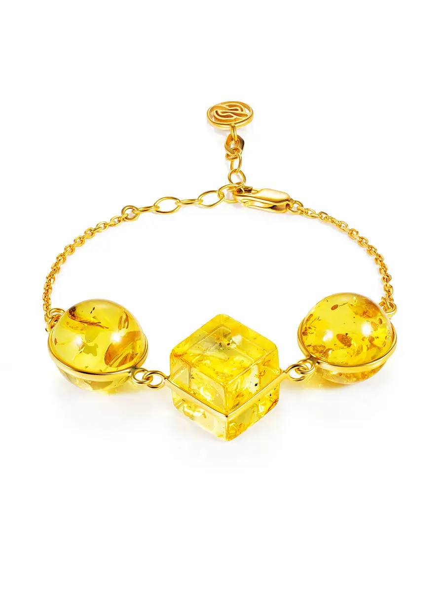 картинка Эффектный позолоченный браслет с лимонным янтарём «Рафинад» в онлайн магазине