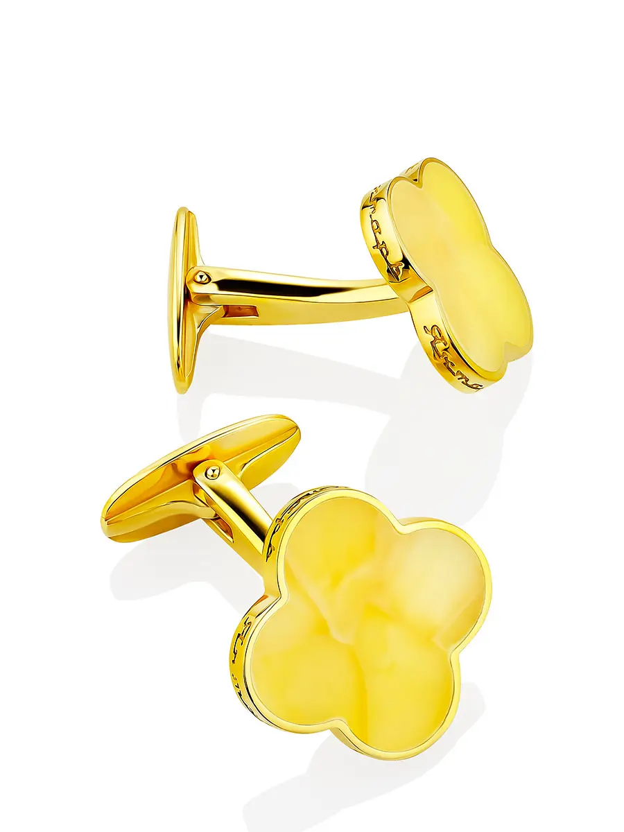 картинка Яркие запонки под двойные манжеты с медовым янтарём «Монако» в онлайн магазине