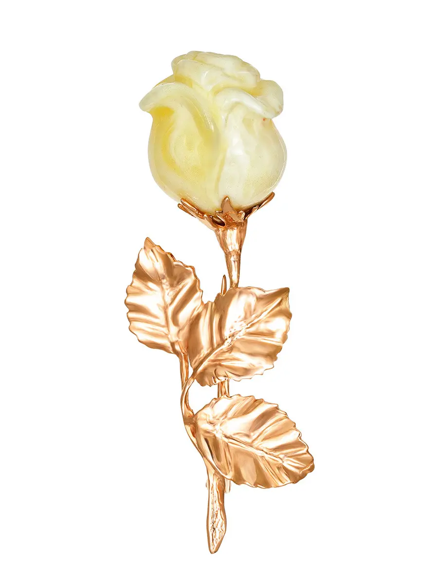 картинка Роскошная брошь «Роза» с резным молочно-медовым янтарём в онлайн магазине