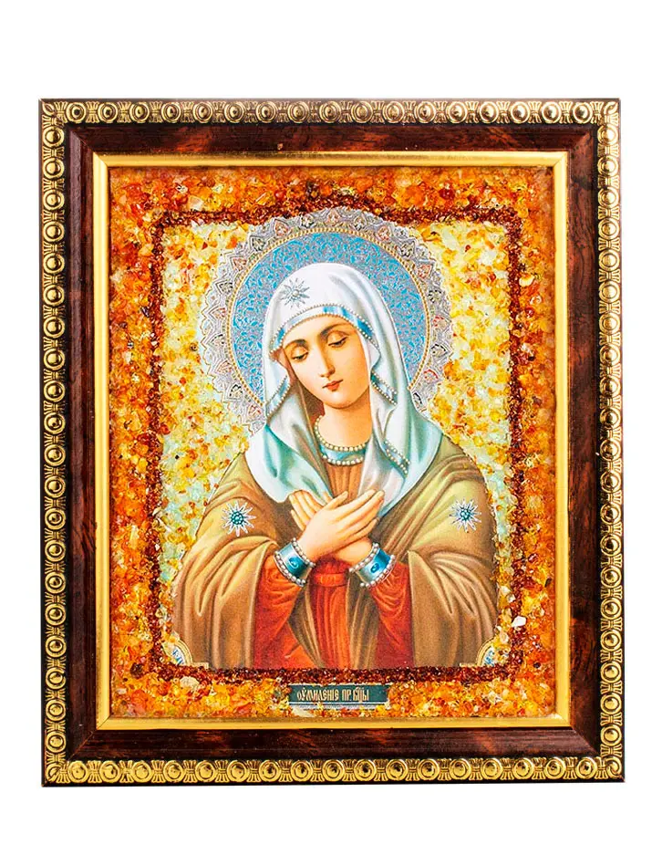 картинка Икона «Умиление», украшенная натуральным золотистым янтарём в онлайн магазине