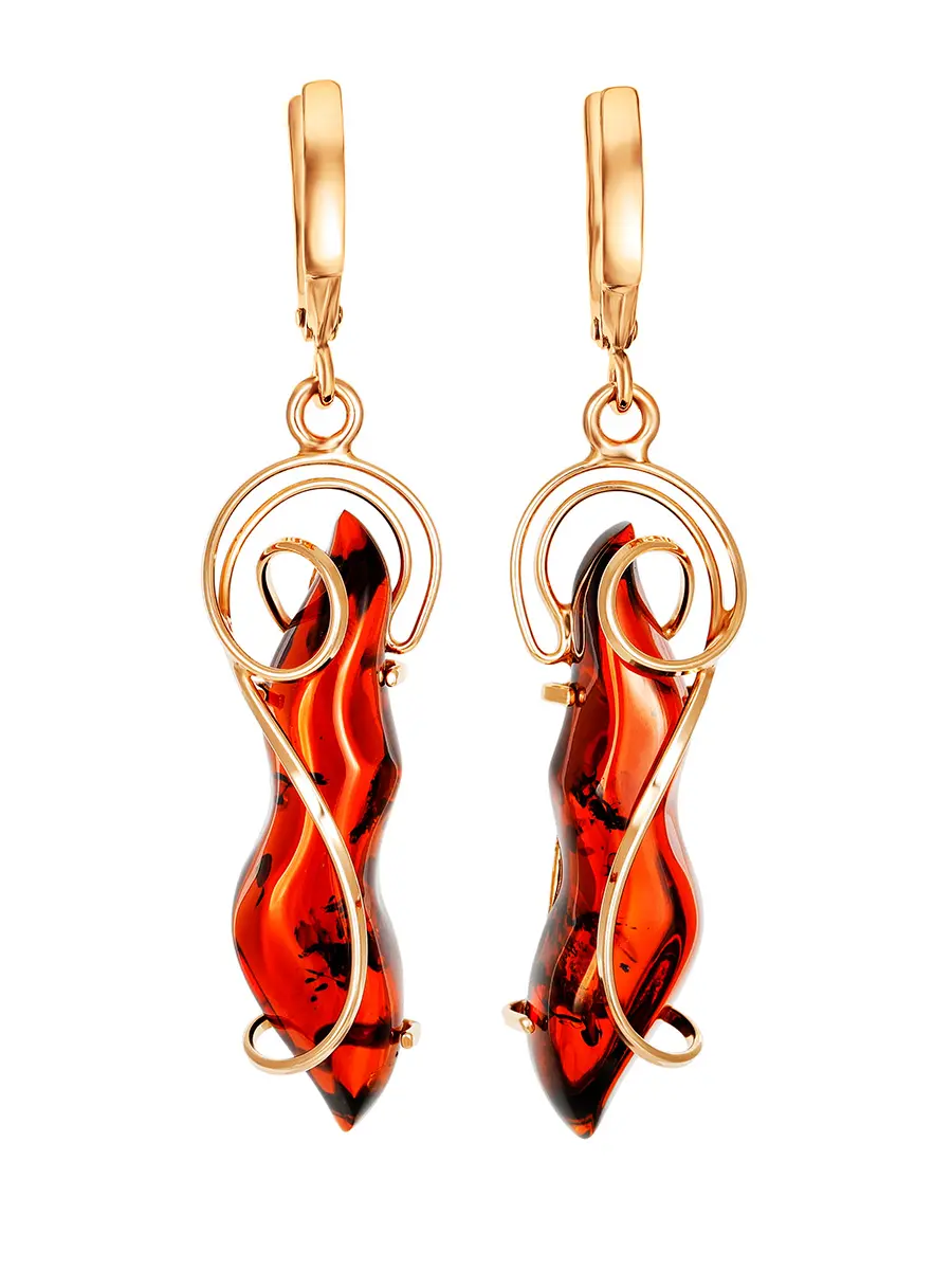 картинка Красивые позолоченные серьги с янтарём коньячного цвета «Риальто» в онлайн магазине