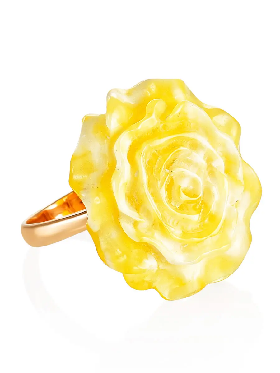 картинка Красивое кольцо с натуральным медовым янтарём «Роза» в онлайн магазине