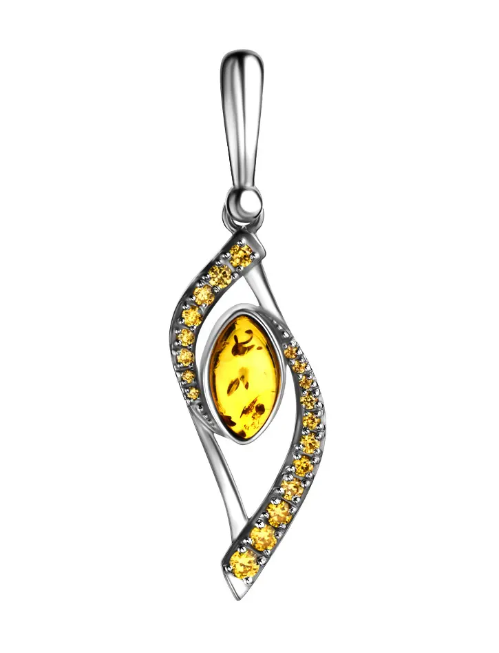 картинка Изысканный кулон, украшенный лимонным янтарём и фианитами «Ренессанс» в онлайн магазине