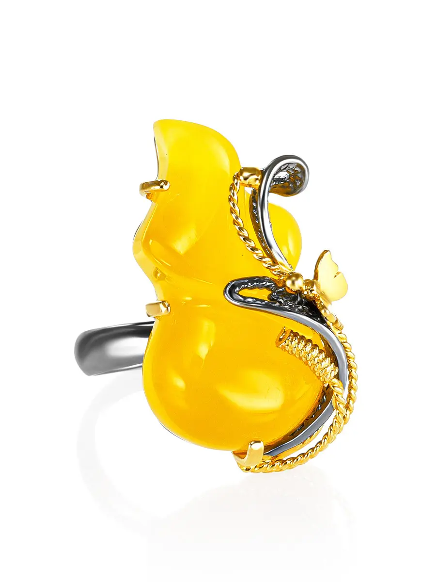картинка Красивое кольцо «Филигрань» с натуральным медовым янтарём в онлайн магазине