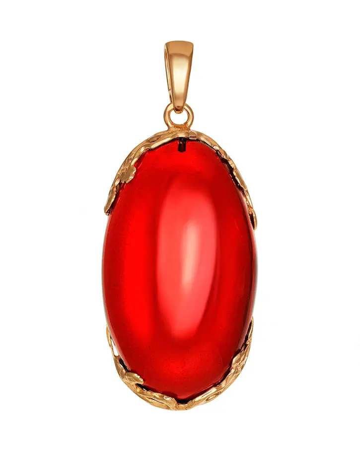 картинка Роскошный кулон из ярко-красного янтаря в позолоченном серебре «Версаль» в онлайн магазине