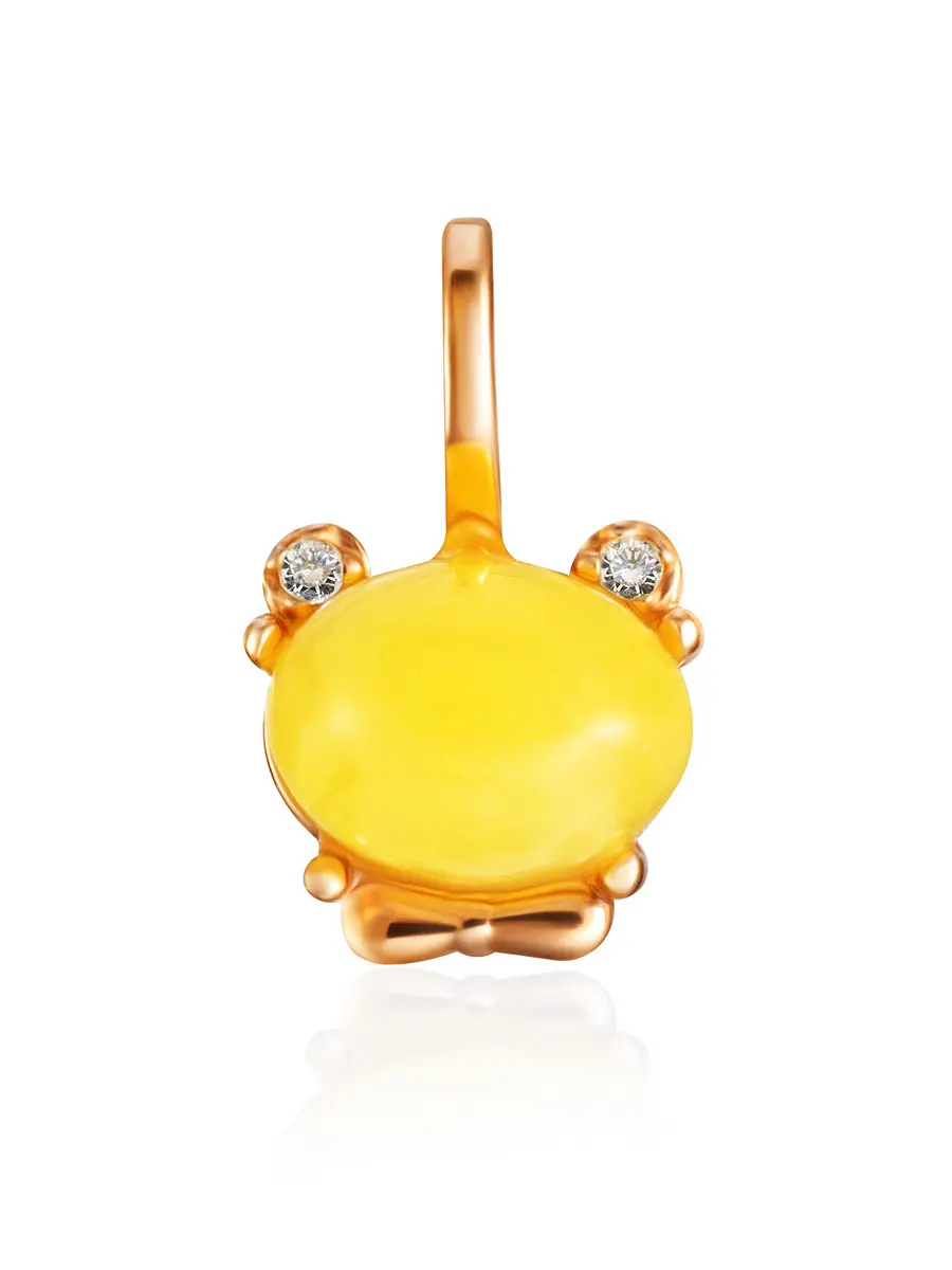 картинка Нежный позолоченный кулон с медовым янтарём «Медвежонок» в онлайн магазине