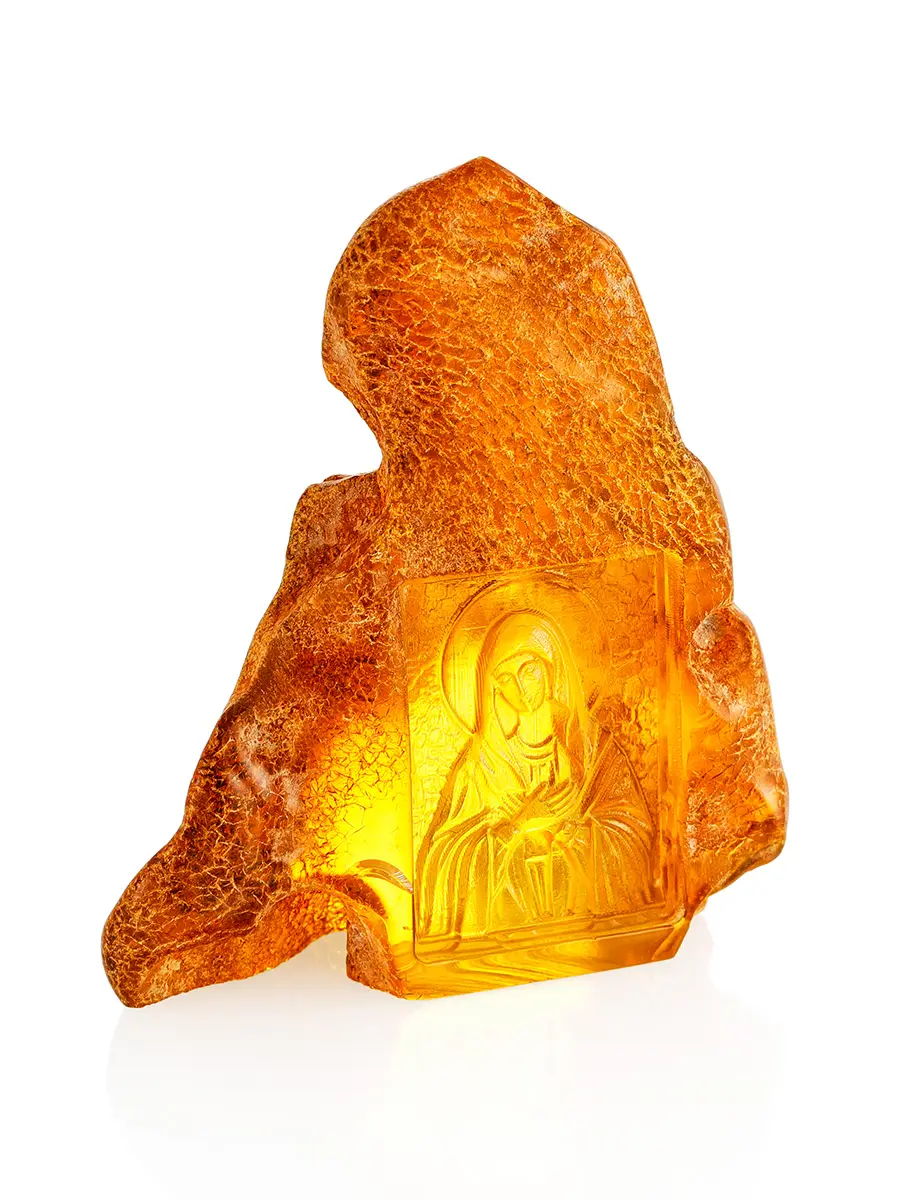 картинка Резная икона на цельном янтаре «Богородица. Умиление (Радость всех радостей)» в онлайн магазине