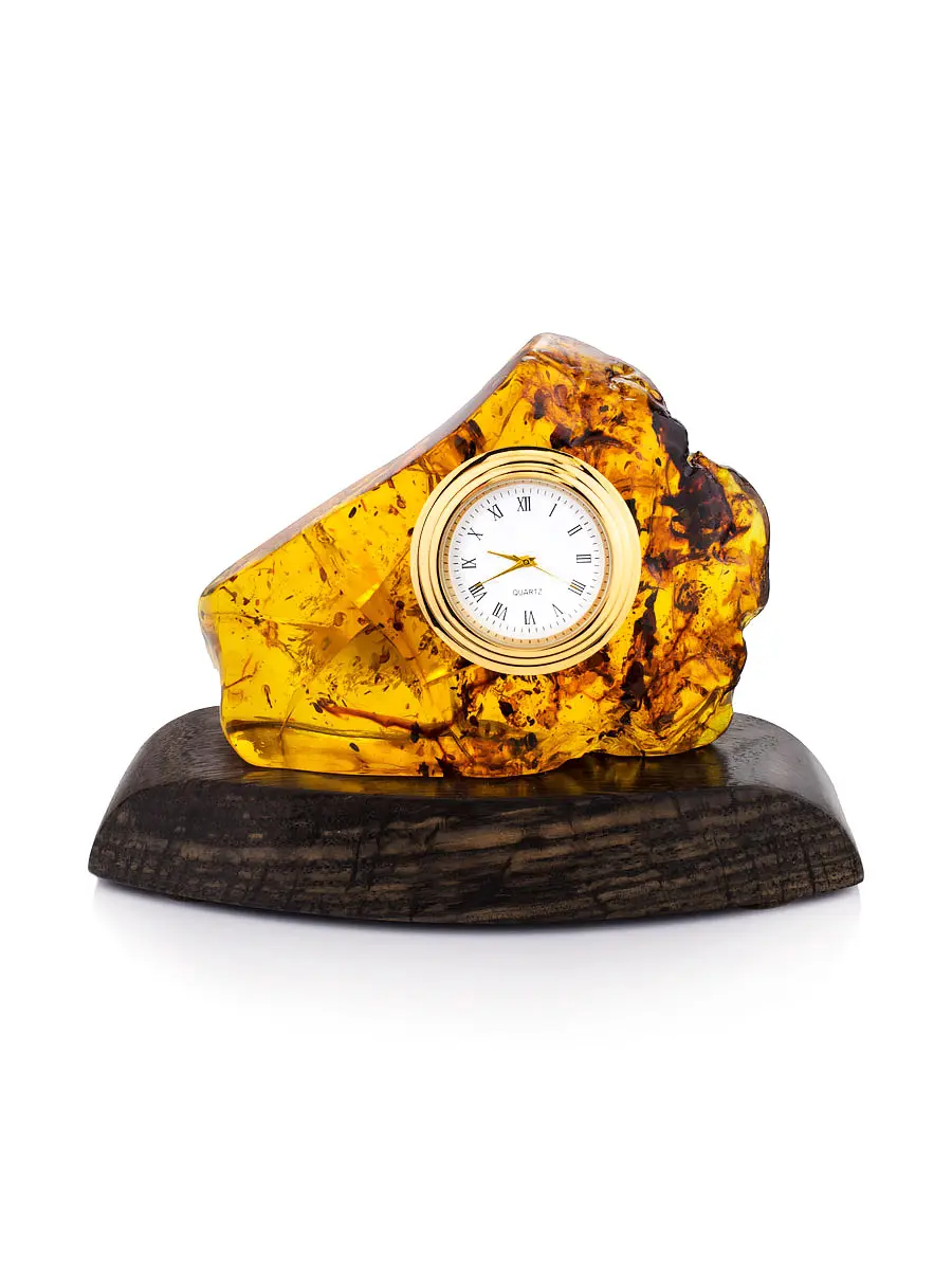 картинка Интерьерные часы из янтаря и дерева авторской работы в онлайн магазине