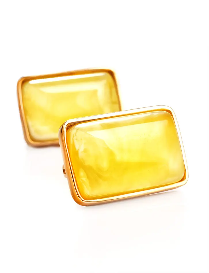 картинка Стильные позолоченные серьги в геометрическом дизайне из медового янтаря «Спарта» в онлайн магазине