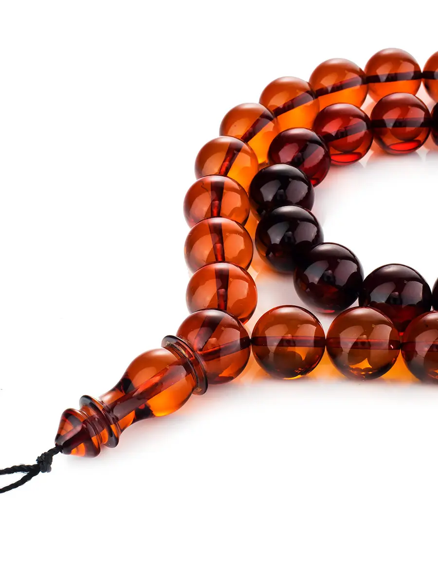 картинка Глянцевые чётки на 33 бусины-шарика из натурального цельного янтаря вишневого цвета в онлайн магазине