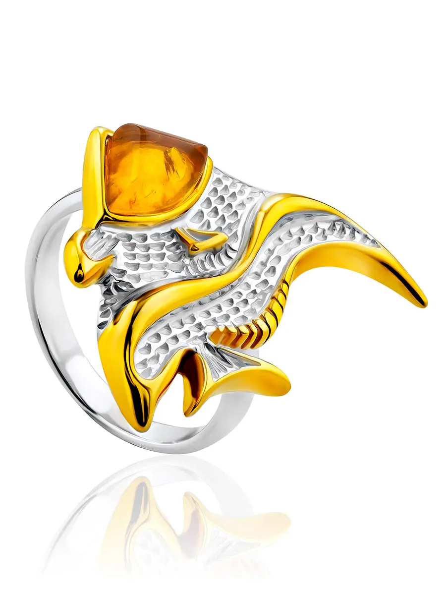 картинка Оригинальное кольцо «Рыбка» из натурального янтаря в онлайн магазине