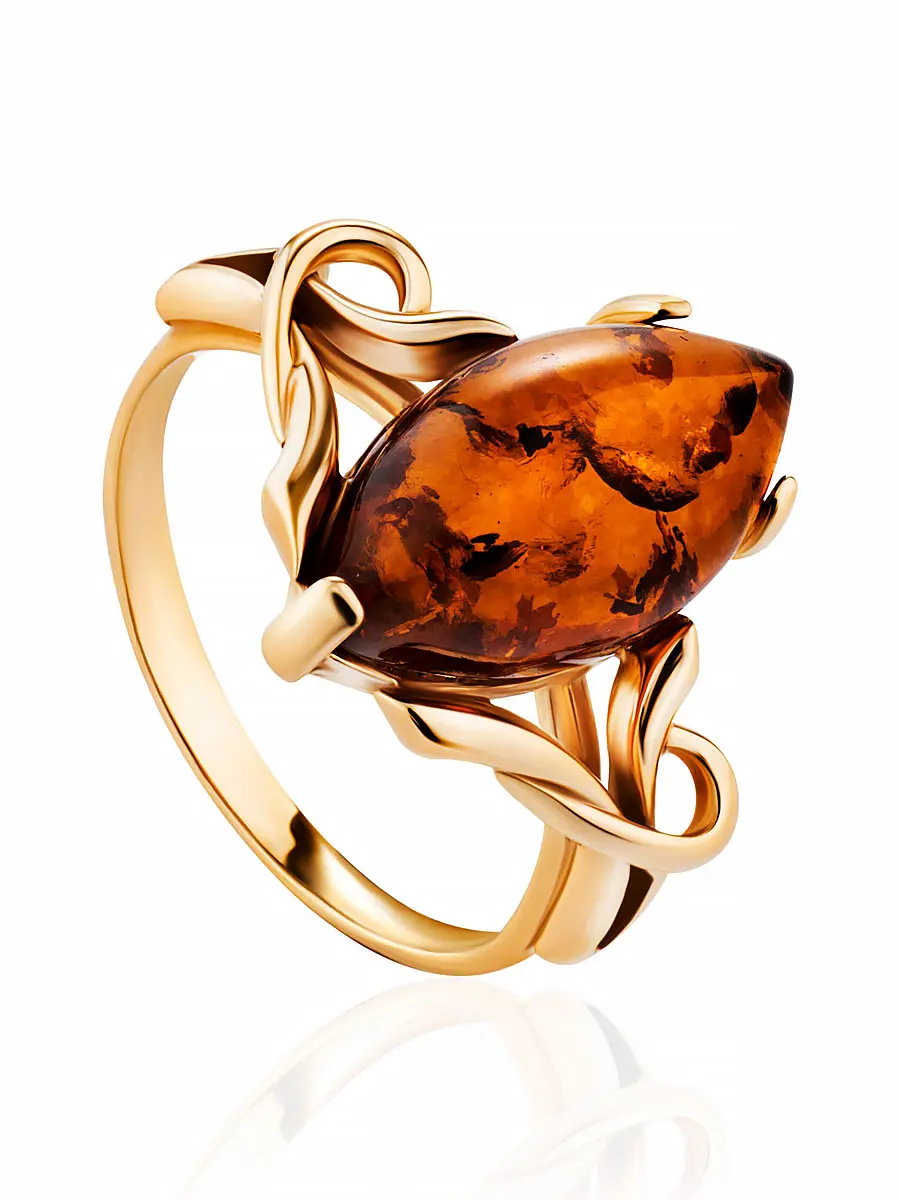картинка Красивое кольцо из золота и натурального коньячного янтаря «Констанция» в онлайн магазине