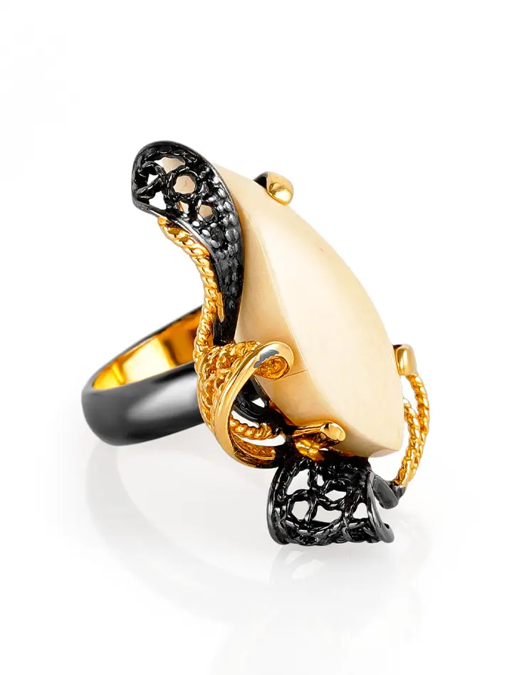 картинка Филигранное кольцо из серебра со вставкой из бивня мамонта «Эра» в онлайн магазине