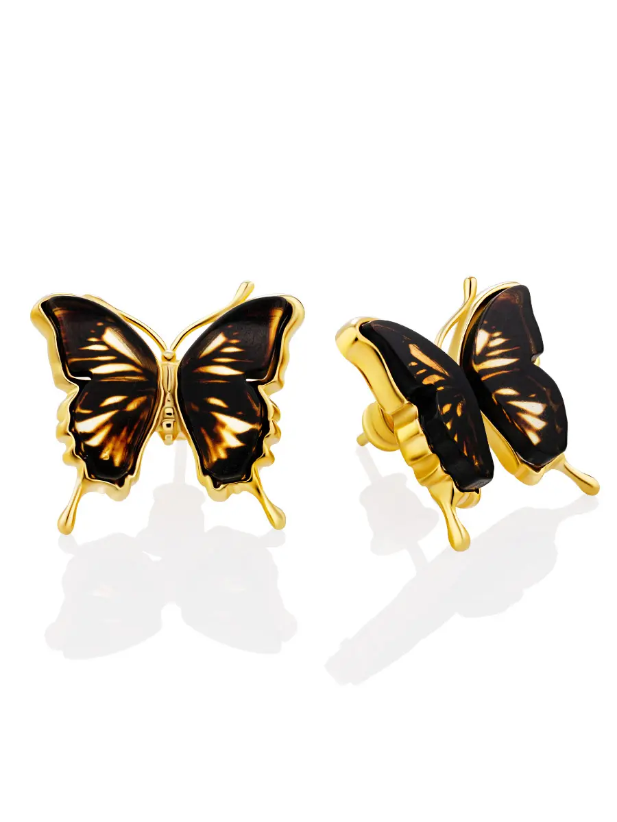 картинка Замечательные серьги-бабочки с янтарём «Апрель» в онлайн магазине