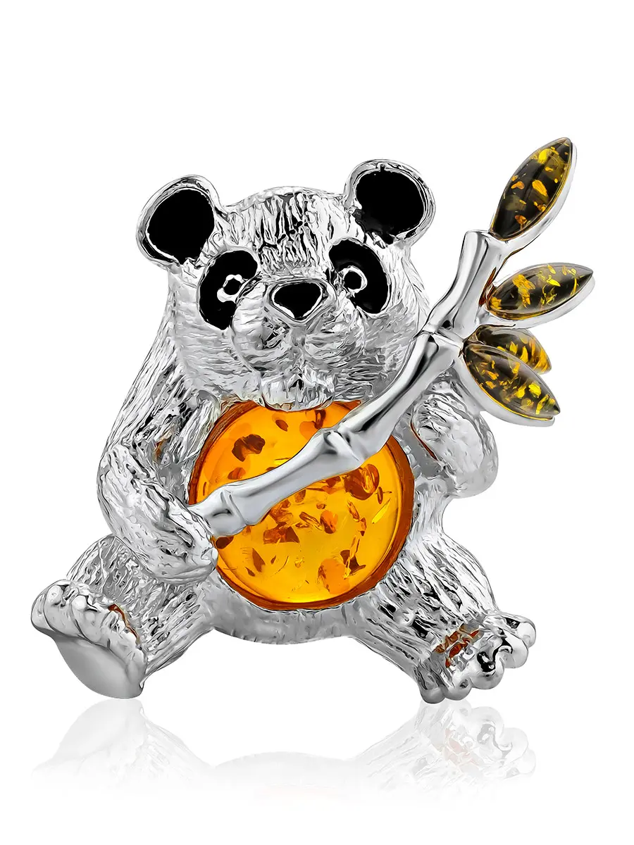 картинка Очаровательный кулон, украшенный натуральным янтарём «Панда» в онлайн магазине