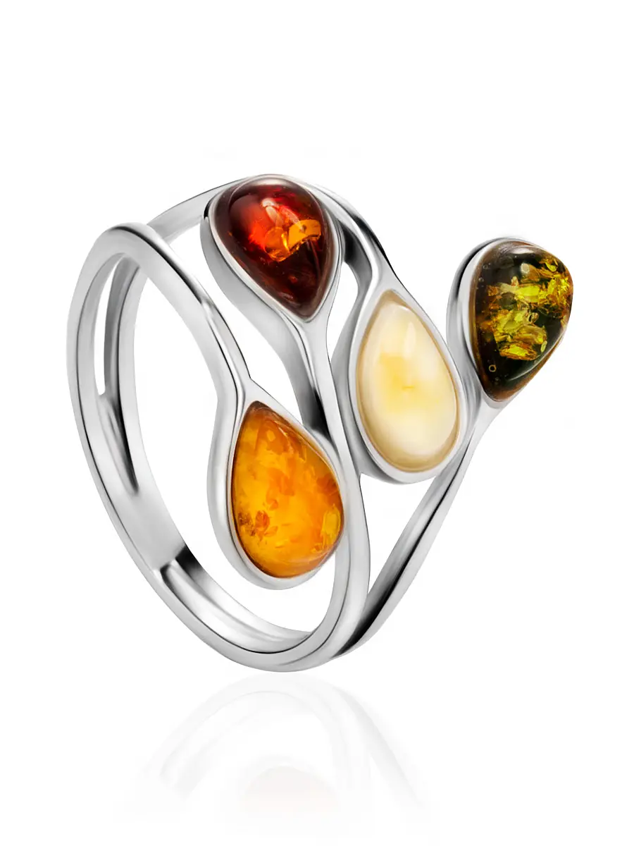 картинка Нарядное кольцо с янтарём разных оттенков «Сорренто» в онлайн магазине