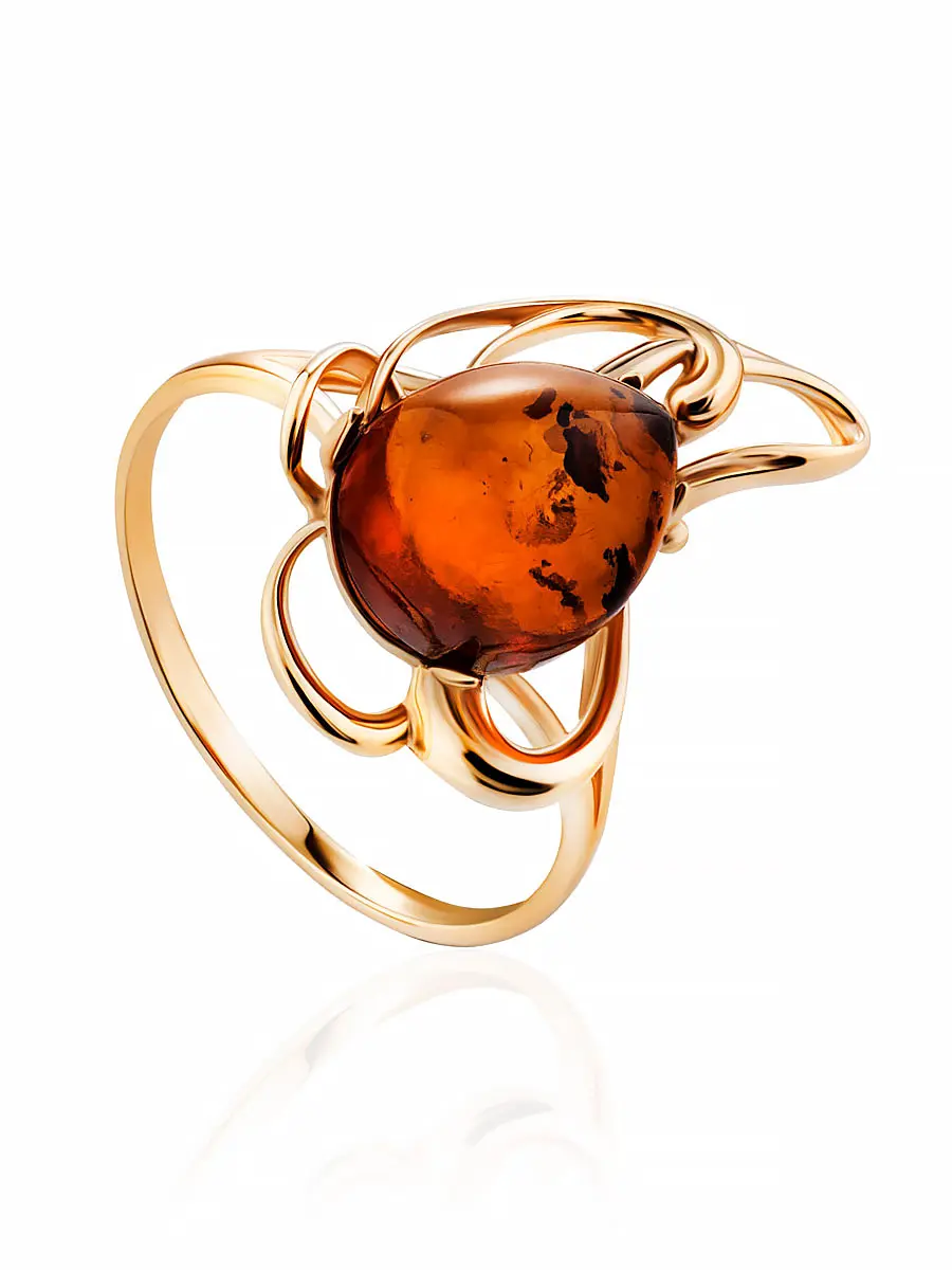 картинка Ажурное кольцо «Ромашка» из натурального коньячного янтаря в онлайн магазине
