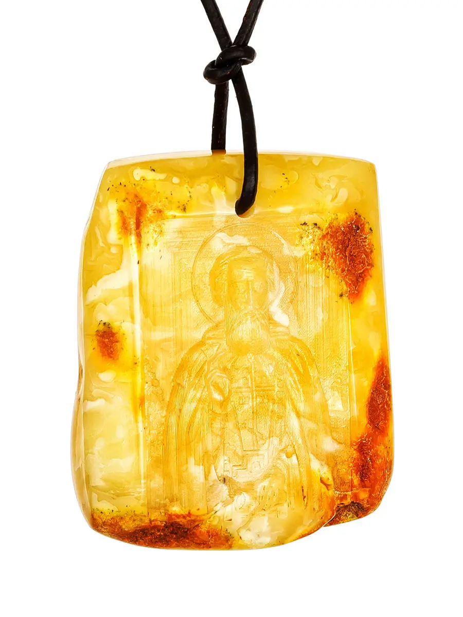 картинка Иконка-кулон из резного натурального янтаря «Преподобный Сергий Радонежский» в онлайн магазине
