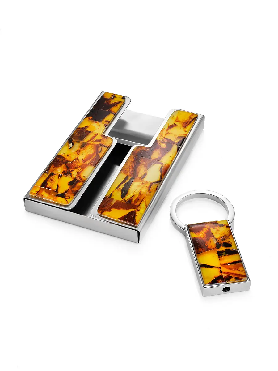 картинка Подарочный набор: визитница и брелок с яркой янтарной мозаикой в онлайн магазине