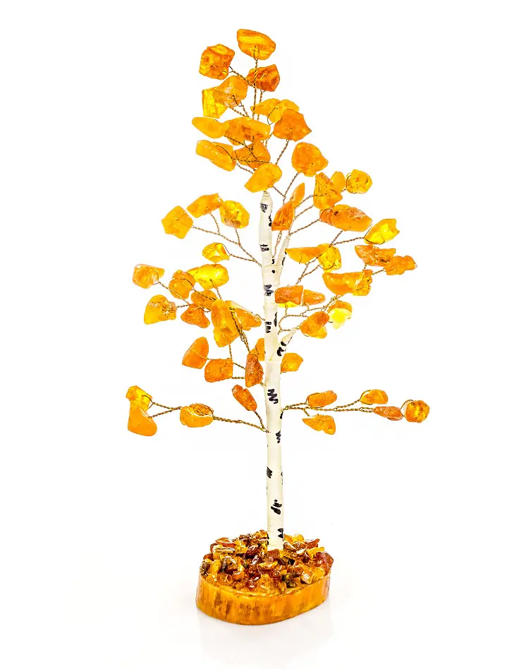 картинка Декоративное деревце с натуральным нешлифованным янтарём «Берёзка» в онлайн магазине