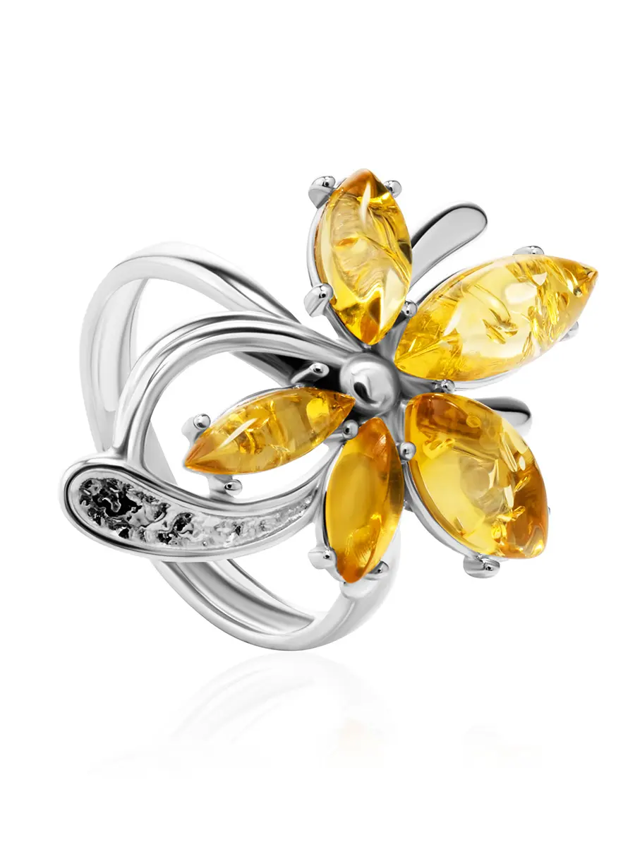 картинка Нарядное кольцо со вставками из золотисто-лимонного янтаря «Барбарис» в онлайн магазине
