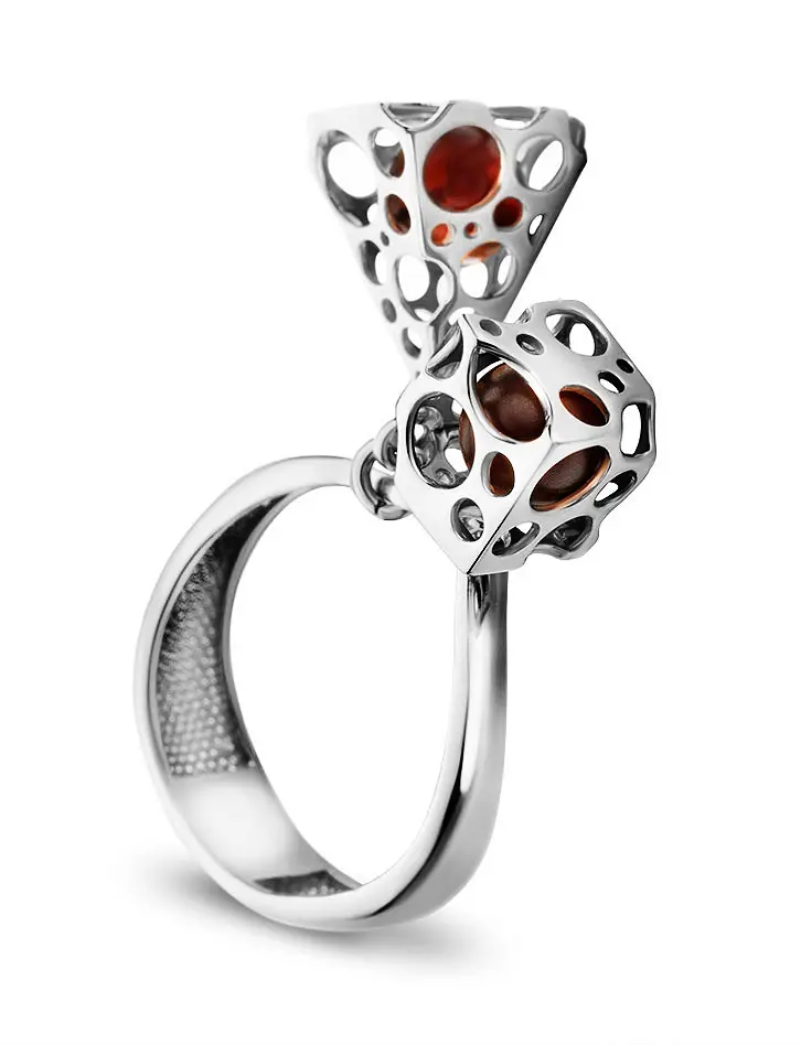 картинка Оригинальное кольцо с подвесками из натурального янтаря «Женева» в онлайн магазине