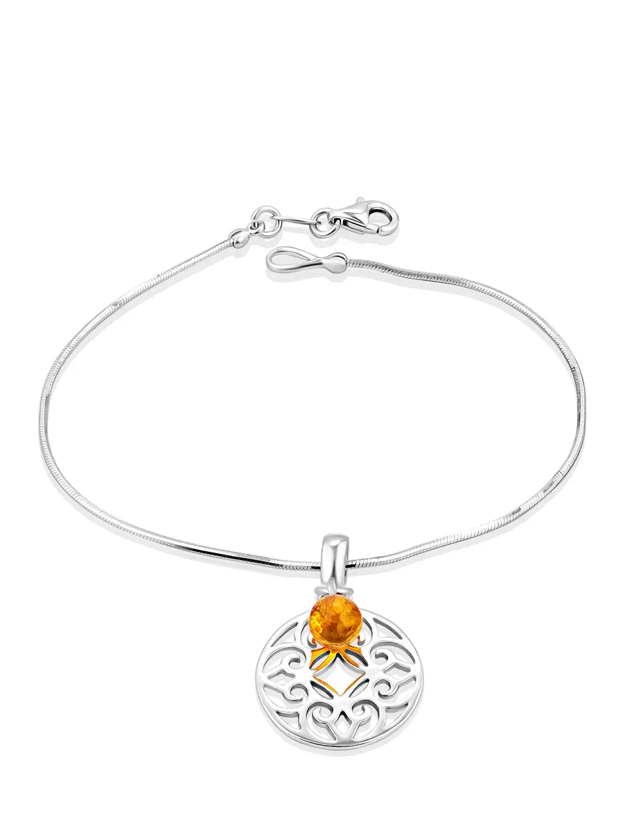 картинка Нежный браслет-цепочка «Арабеска» с натуральным янтарём в онлайн магазине