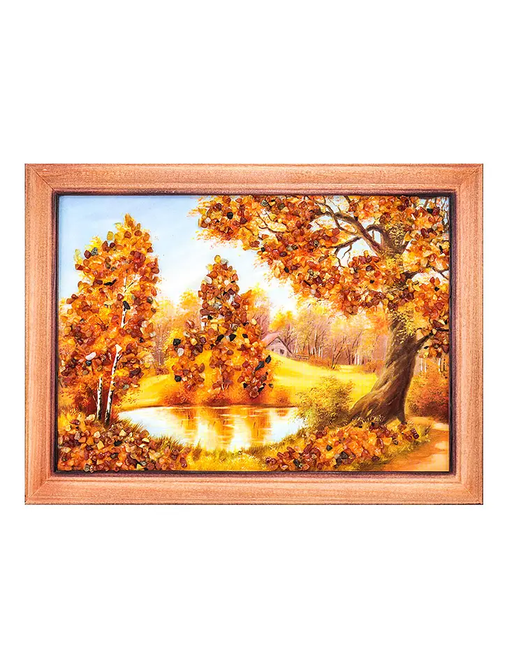 картинка «Монастырская осень». Небольшая картина в тёплых тонах с янтарём в онлайн магазине