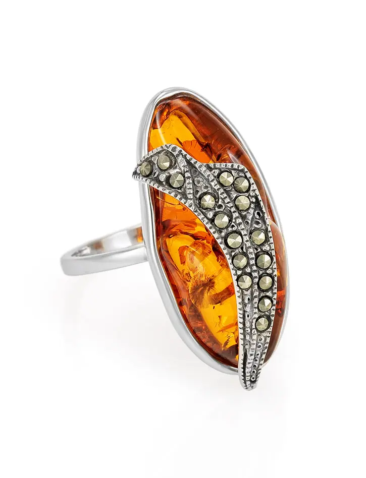 картинка Необычное кольцо с натуральным янтарём и марказитом Colorado в онлайн магазине