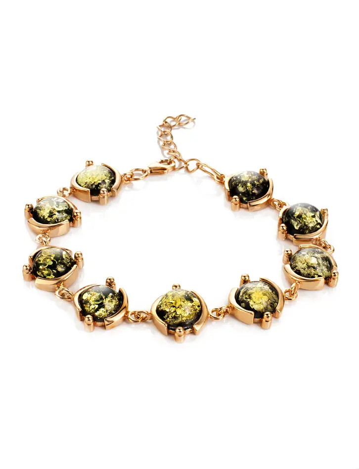 картинка Нарядный браслет «Сфера» с искрящимся зелёным янтарём в онлайн магазине