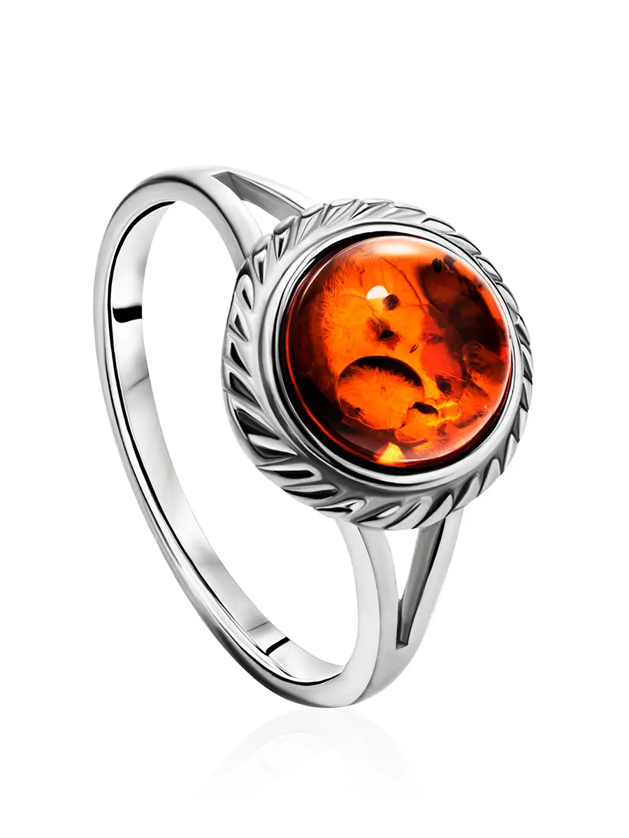картинка Нежное кольцо «Ампир» с коньячным янтарём в онлайн магазине