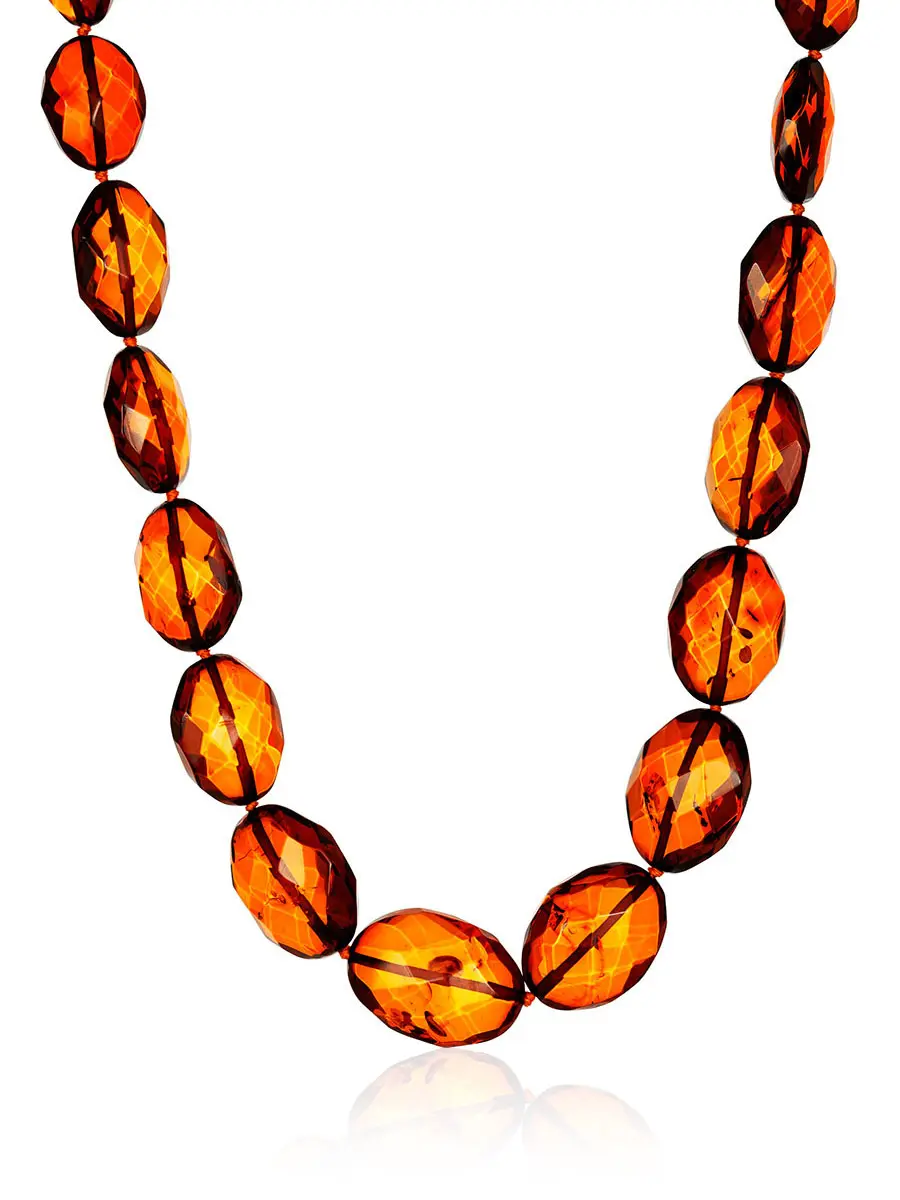 картинка Роскошные бусы из натурального цельного янтаря «Оливка алмазная коньячная» в онлайн магазине