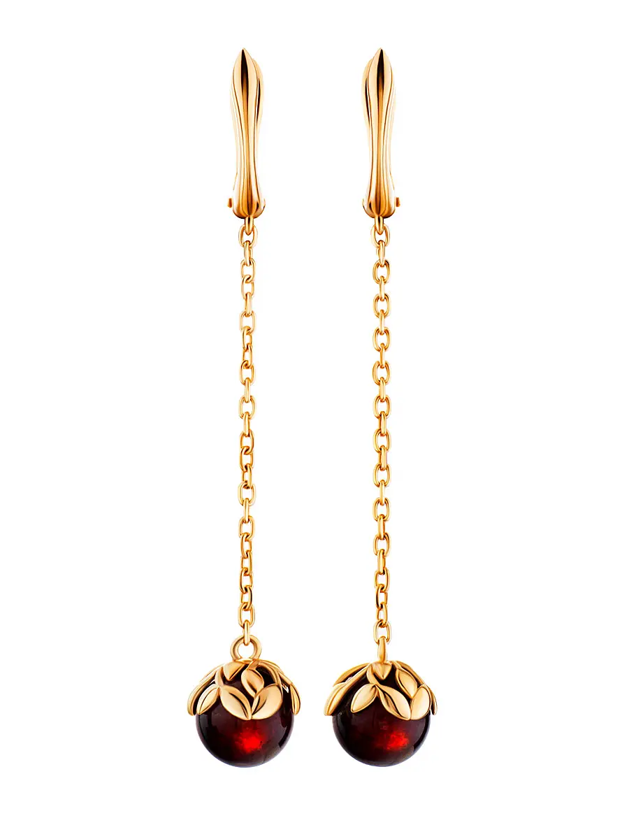картинка Изящные серьги «Ника» из янтаря вишнёвого цвета в онлайн магазине