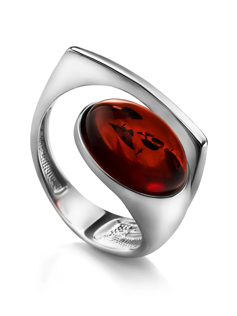 картинка Стильное кольцо с вишнёвым янтарём «Либерти» в онлайн магазине